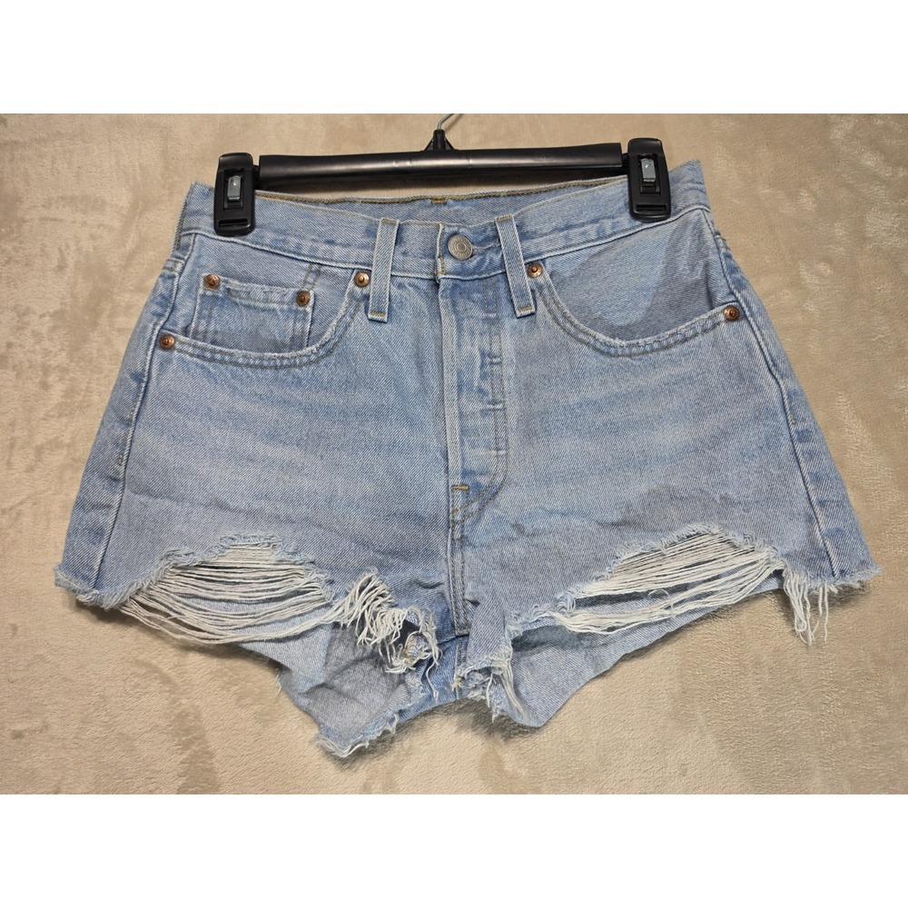Levi's Light Blue High Waist Distressed Denim Shorts